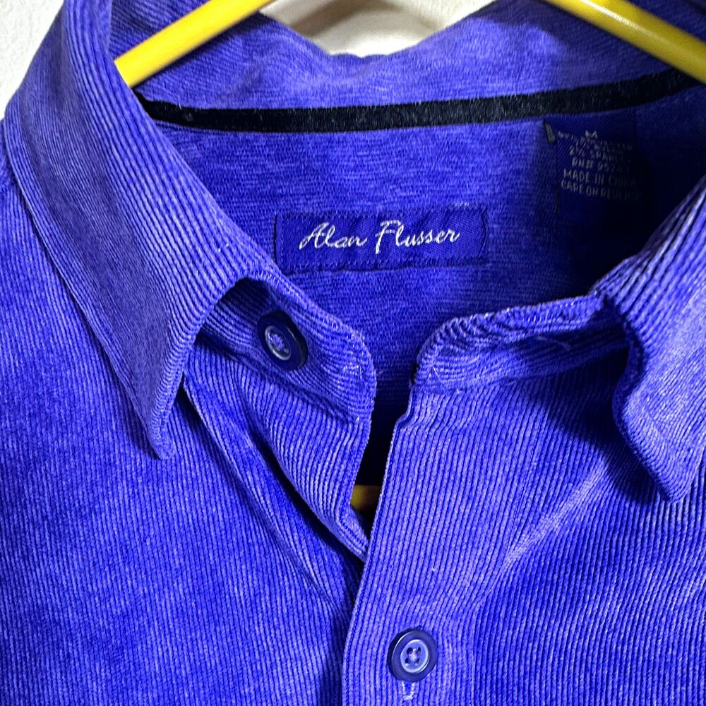 Alan Flusser Men’s Solid Purple Corduroy Dress Shirt Classic Fit M 32/33 Preppy